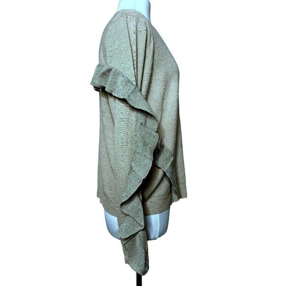 Lumiere Metallic Ruffle Detail Top Sweater Sz L Feminine Cozy Warm Pullover NEW - Picture 2 of 7